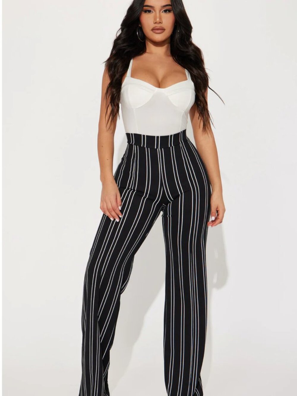 Victoria High Waisted Striped Dress Pant - Black/White
